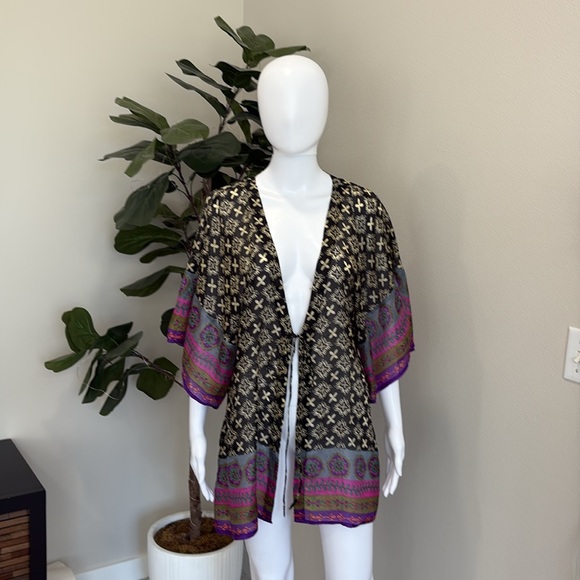 Natural Life Colorful Geometric Print Kimono Top Swim Beach Cover Up One Size - Picture 13 of 13
